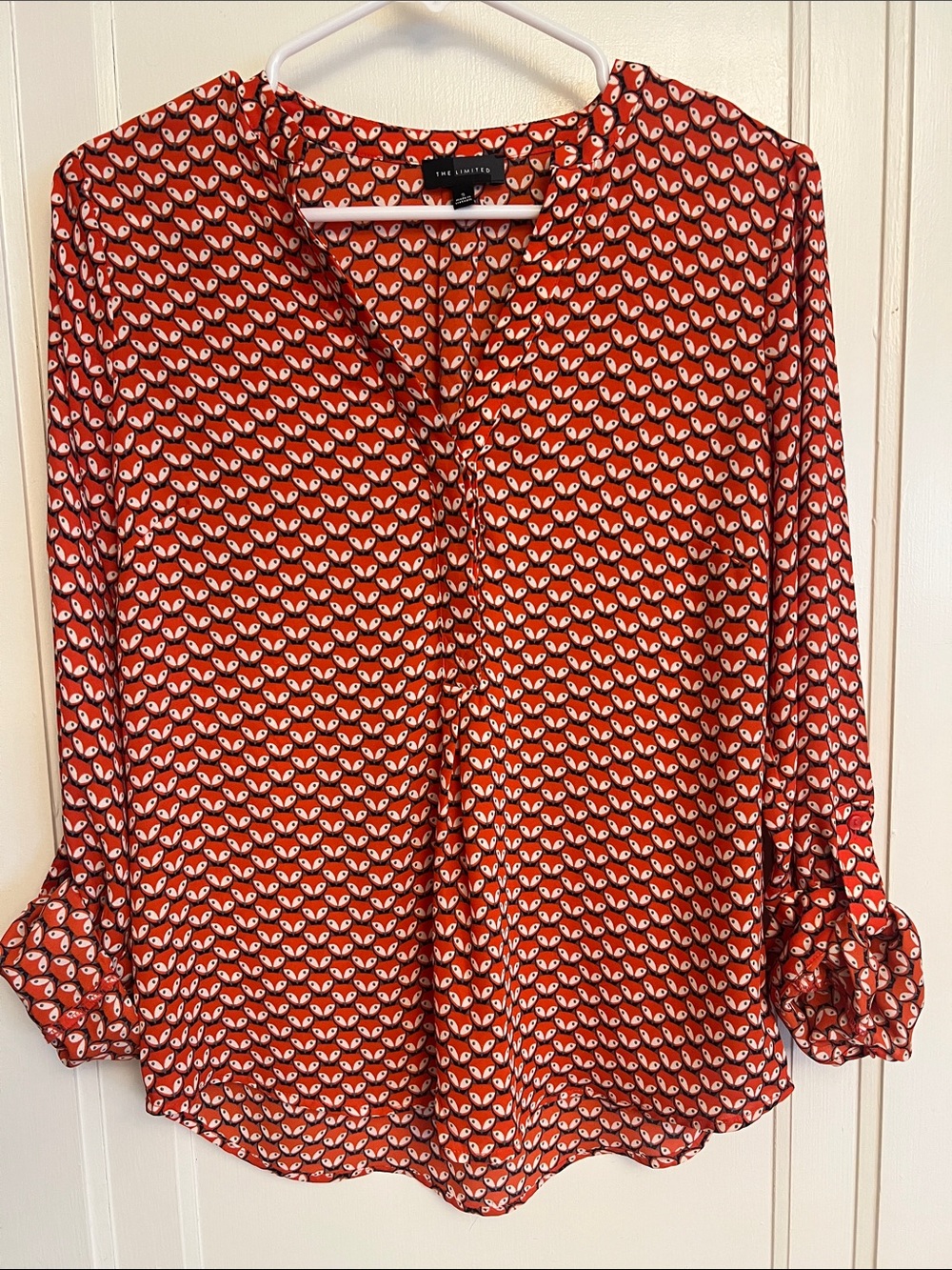 The Limited Red Fox-Print V-Neck Long Sleeve Blouse